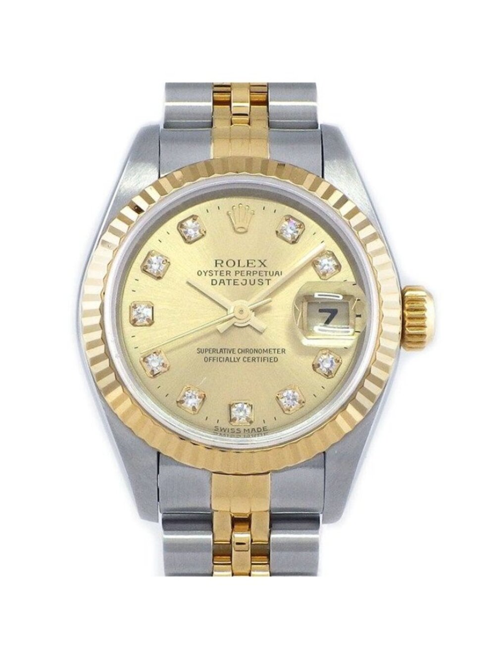 Rolex Watch Datejust Champagne Color Dial Diamond Index Date 18k Yellow Gold SS